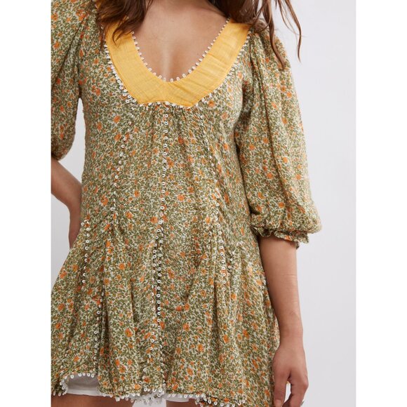 Free People Floral Mini Dress - Olive and Mustard - Picture 4 of 10